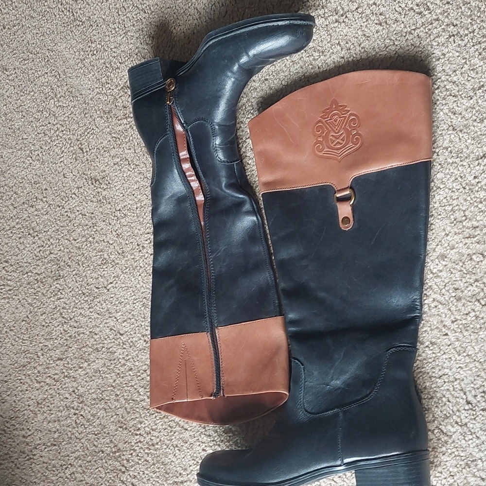 Franco Sarto Shoes | Knee High Riding Boots Two-Tone | Color: Black/Tan |